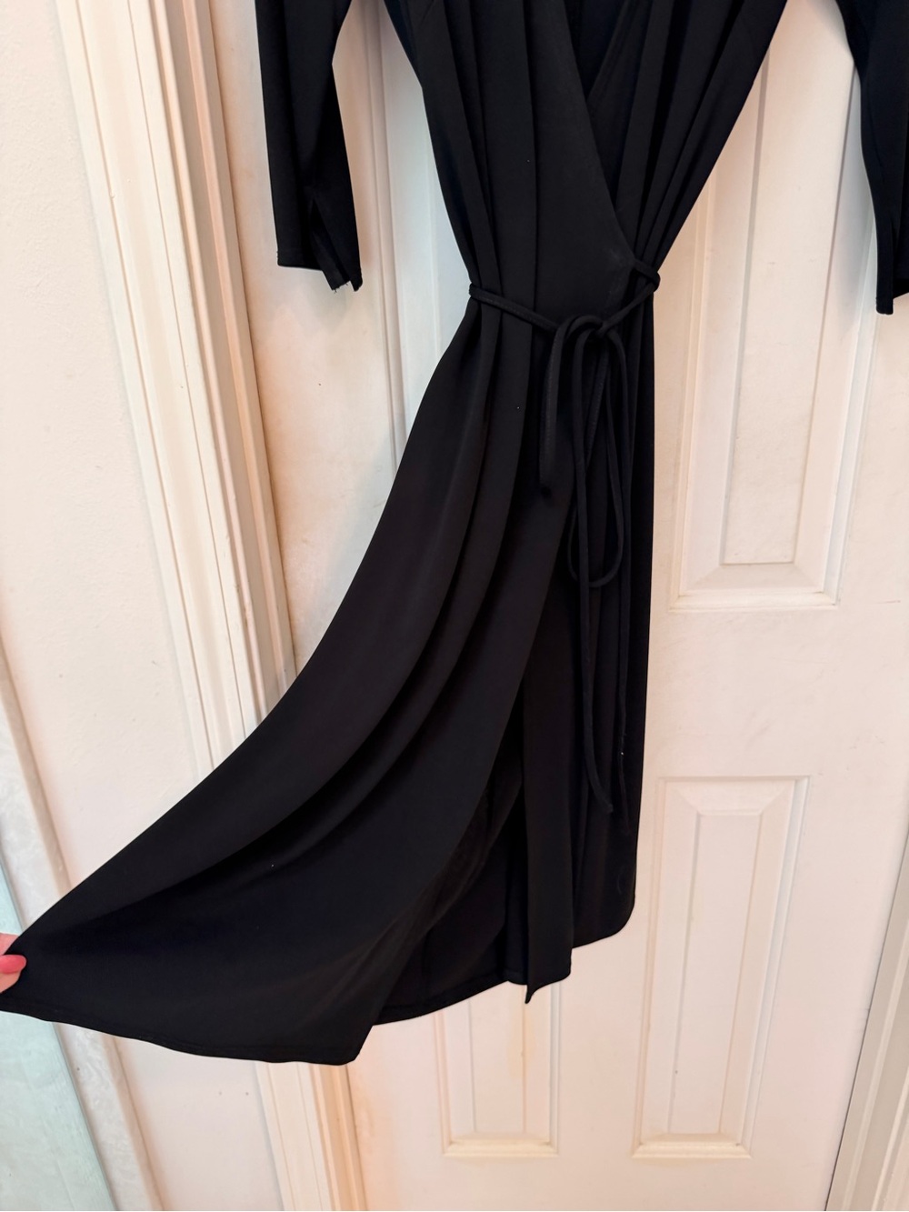 Max Studio Classic Black Wrap Dress with Tie Waist with Give and Stretch, Sz S - Picture 7 of 15